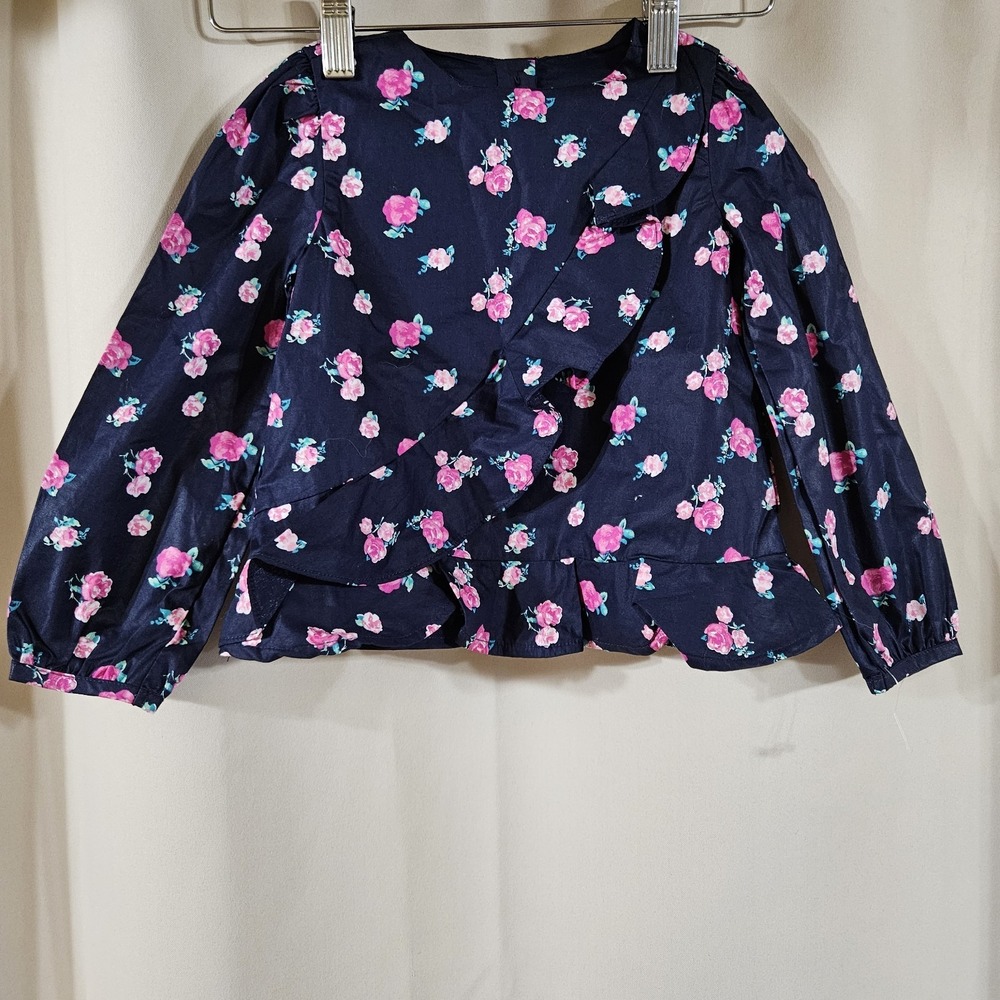 Janie and Jack Long Sleeve Blouse‎ Blue Pink Floral Print Girls Size 3 Button Up